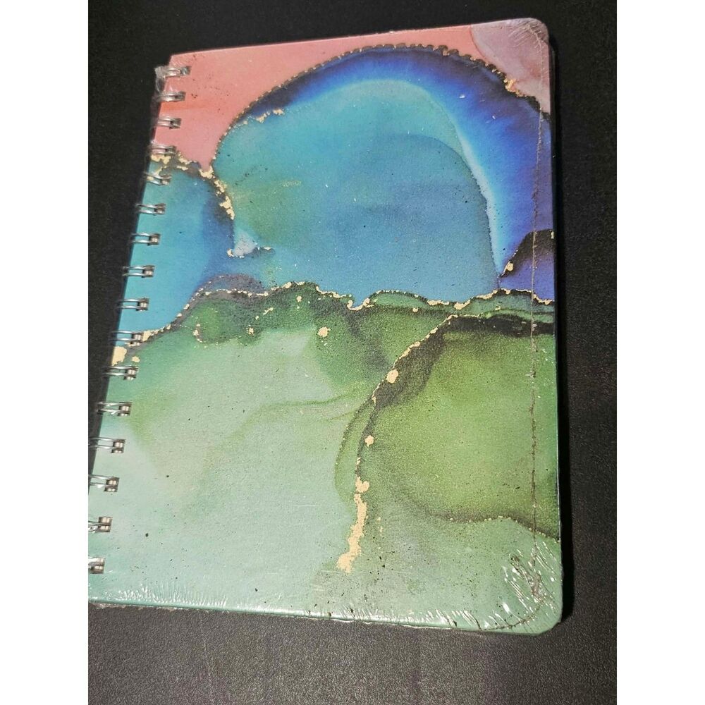 New Abstract Agate Geode Spiral Notebook Blue Green Gold Marble Design